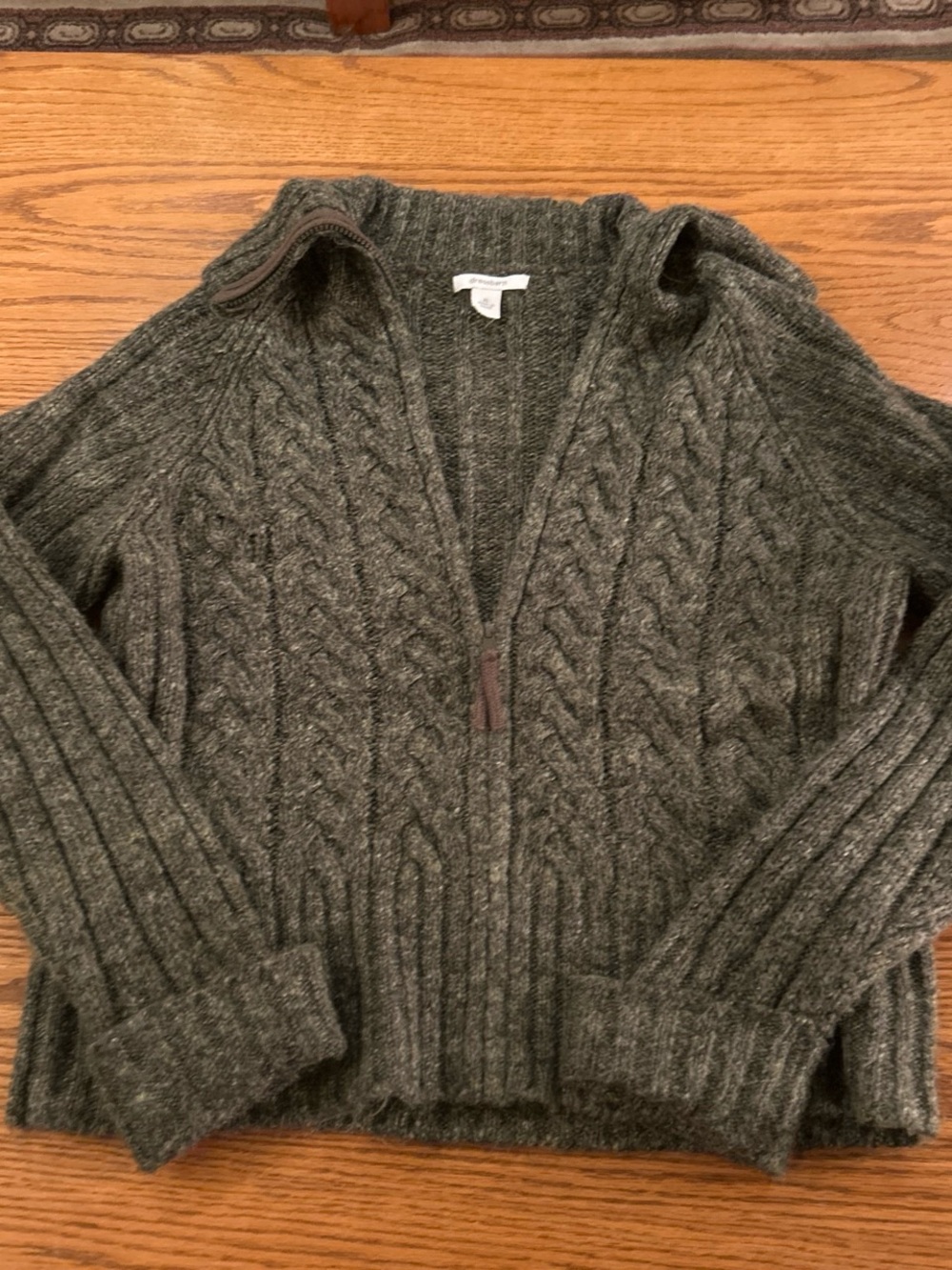 dressbarn Gray Cable-Knit Zip Cardigan